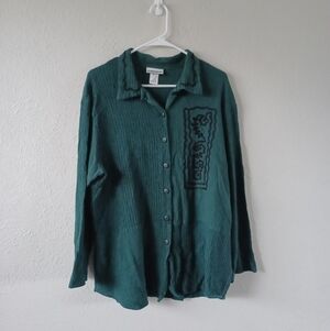 Amica Linen Green Button-Up Long Sleeve Shirt